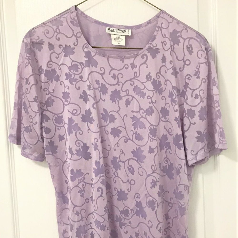 Holt Renfrew Purple Short Sleeve Semi Sheer Top Size L